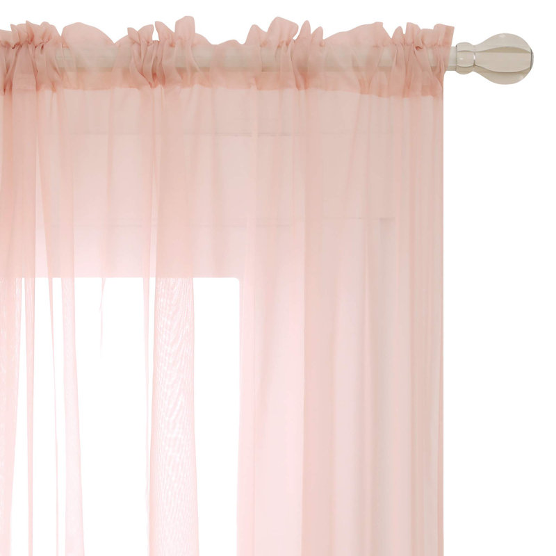 Rod Pocket Sheer Voile Curtain (Set Of 2), Pale Pink, 54" W x 60" L