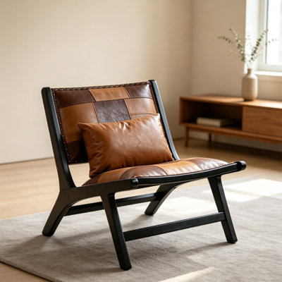 Chaises d'appoint Modern Boho avec cadre en bois massif pour le salon, fauteuil Mid-Century, chaise d'appoint pour l'intérieur