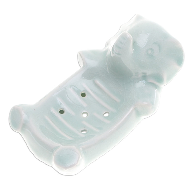 Handmade Elephant Wash Celadon Ceramic Soap Dish