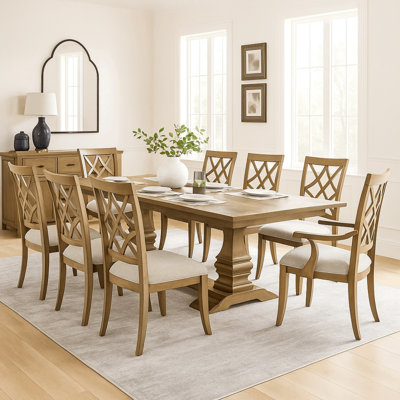 Grande table de cuisine moderne Minobay et chaises de salle à manger rembourrées pour le salon et la salle à manger, ensemble de table de salle à manger rétractable rétro en bois de 102,01 pouces pour 6 personnes (1 table + 6 chaises)