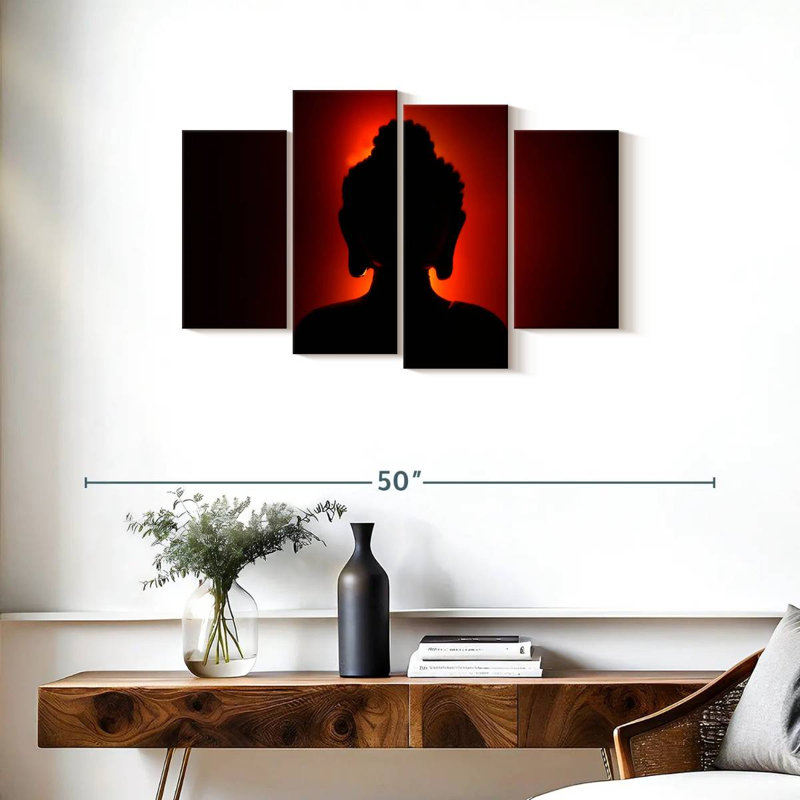Red Glow Buddha Silhouette, H 22 po x l 36 po