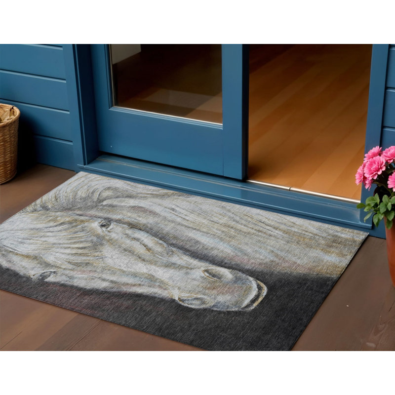 3' X 5' Ivory And Charcoal Animal Print Washable Indoor Outdoor Area Rug