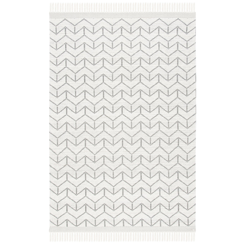 Aloin Hand Loomed Nz Wool/Cotton Geometric Rug in Ivory, Rectangle 3' x 5'