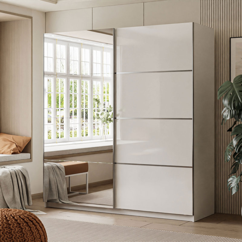 Varonique 2 Door Sliding Wardrobe, 215cm H x 194cm W x 62cm D, White