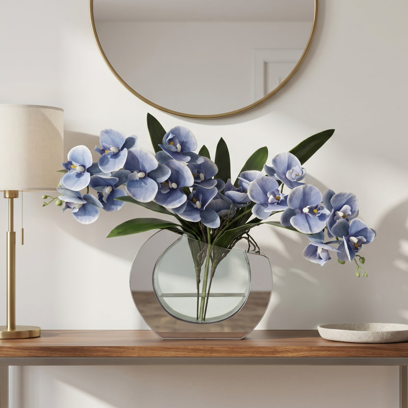 Orchid Floral Arrangement in Vase, Blue
