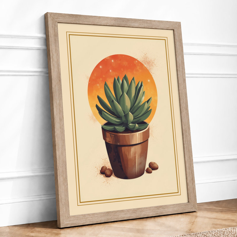 Succulent In Golden Light Botanical - Print, A2 - 59.4 x 42.0 cm, Oak