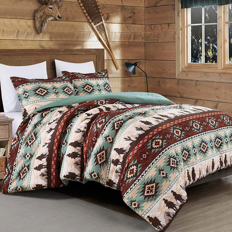 Southwestern Teal and Brown Microfiber Queen Comforter Set
