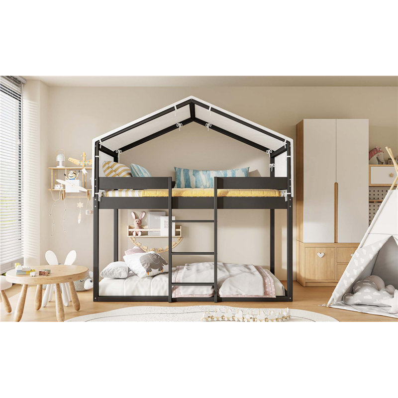 Lit superposé simple en bois avec tente, Espresso