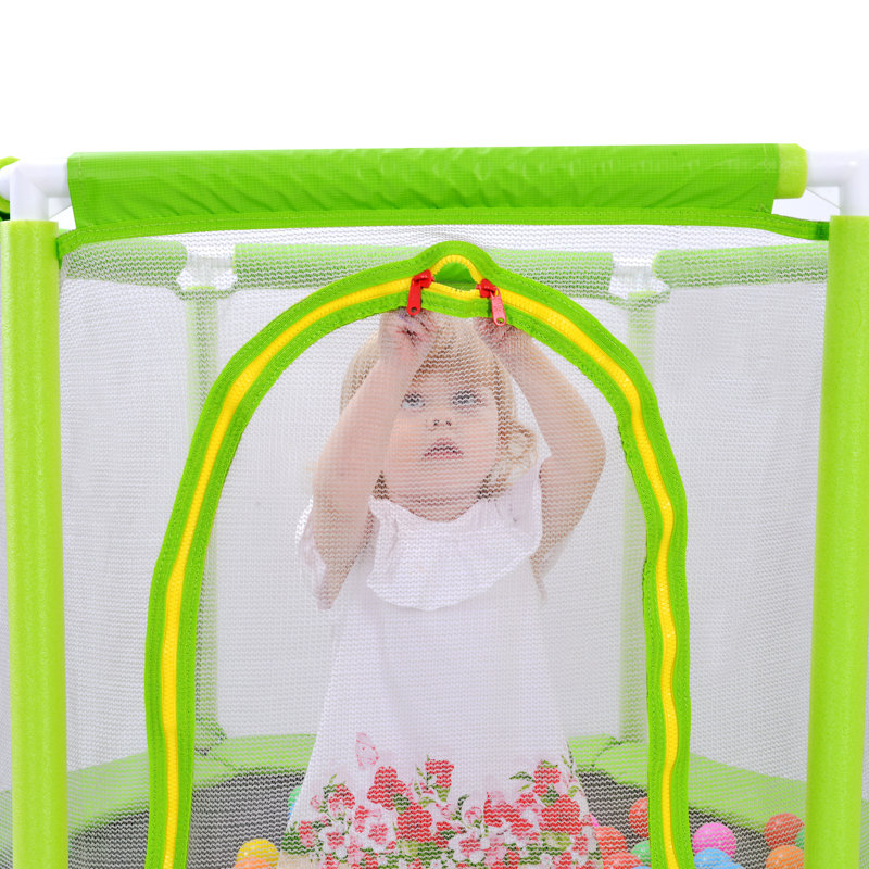 Toddlers Trampoline with Safety Enclosure Net and Balls, Green
