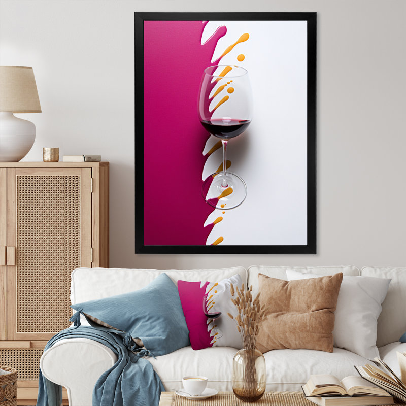 «Red Wine Glass», présentation sur toile, H 32 po x l 24 po x P 1 po, Cadre simple noir