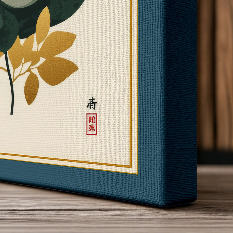 White Lotus Bloom Botanical - Wrapped Canvas, 18x12 - 45.7 x 30.5 cm, Teal Border