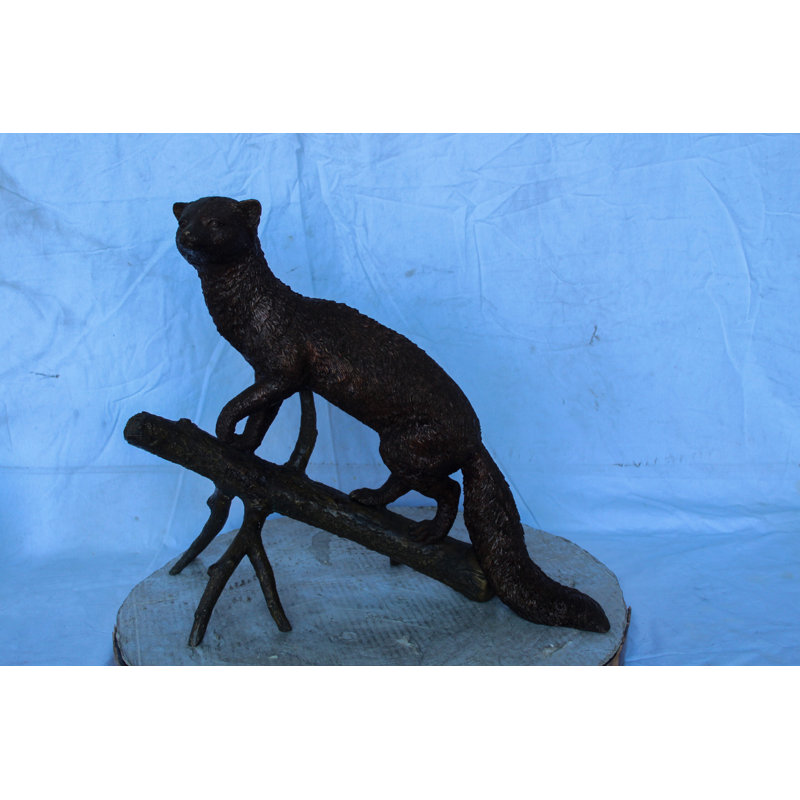 Nifao Collection Bronze Statue of a Mongoose Climbing a Tree Branch 24" x 12" x 20"H