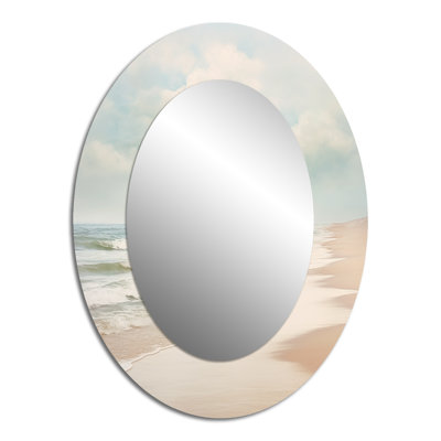 Minimalism Beach Landscape VI - White Oval Wall Mirror Decor