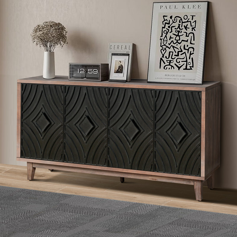 Buffet Mid-Century avec pieds en bois massif 60 po, Noir antique