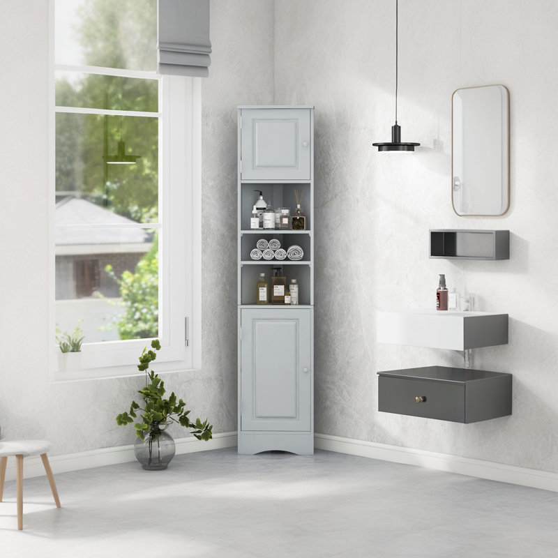 Multifunctional Corner Cabinet Bathroom Tall Storage Cabinet, Gray