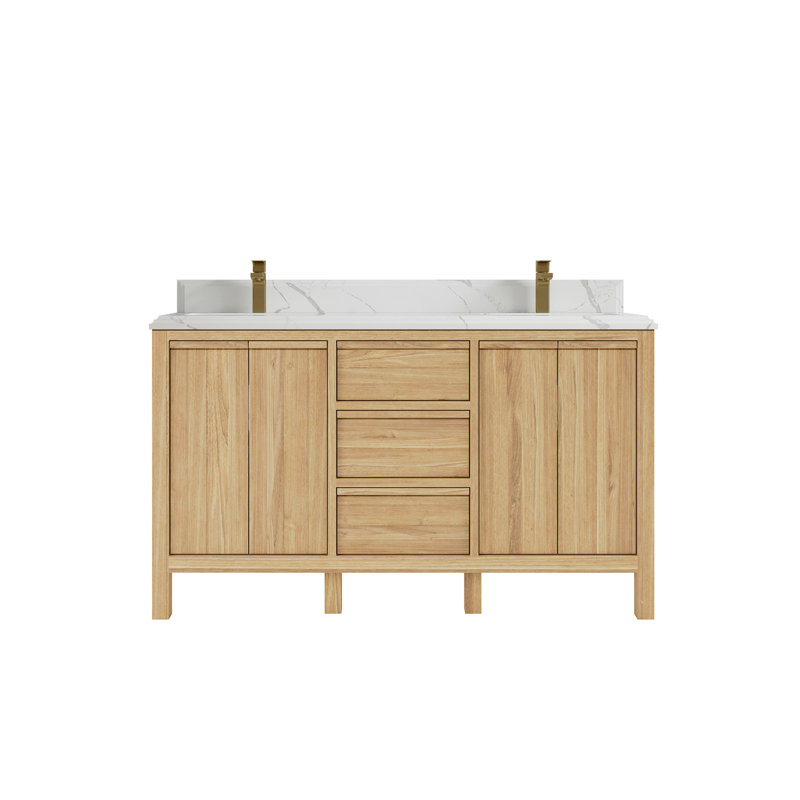 60'' Double Bathroom Vanity with Quartz Top, Calacatta Laza