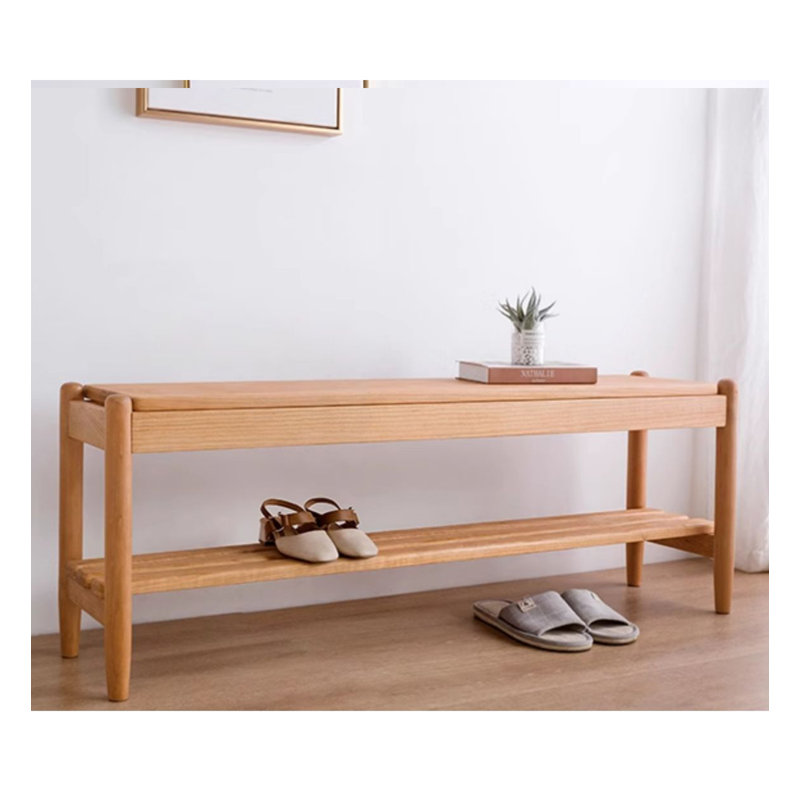Banc à chaussures scandinave minimaliste en bois massif pour hall d'entrée