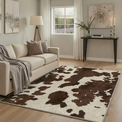 Tapis intérieur beige / brun en cuir de vache Aura