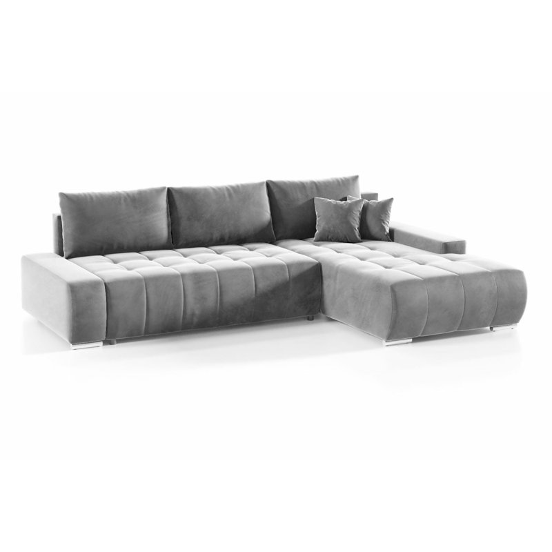 Asaan 3 Seater Velvet Sofa & Chaise, Grey, Right Hand Facing