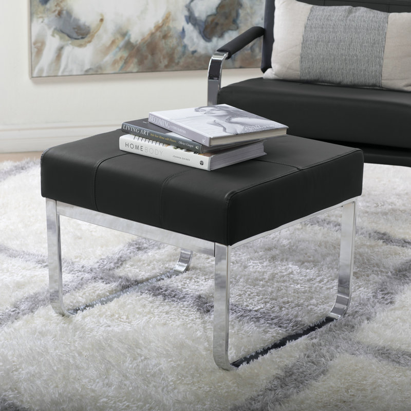 Jaymiah Faux Leather Ottoman, Black Faux Leather