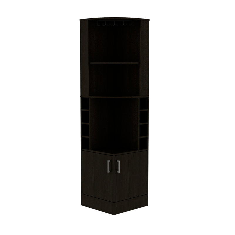 Armoire de coin Syrah, huit casiers à bouteilles, double porte, deux tablettes ouvertes - noir