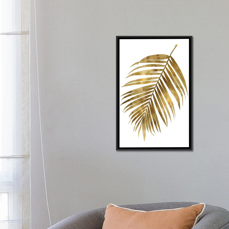 " Gold Palm I " by Melonie Miller, 26" H x 18" W x 1.5" D, Black Framed Canvas, White