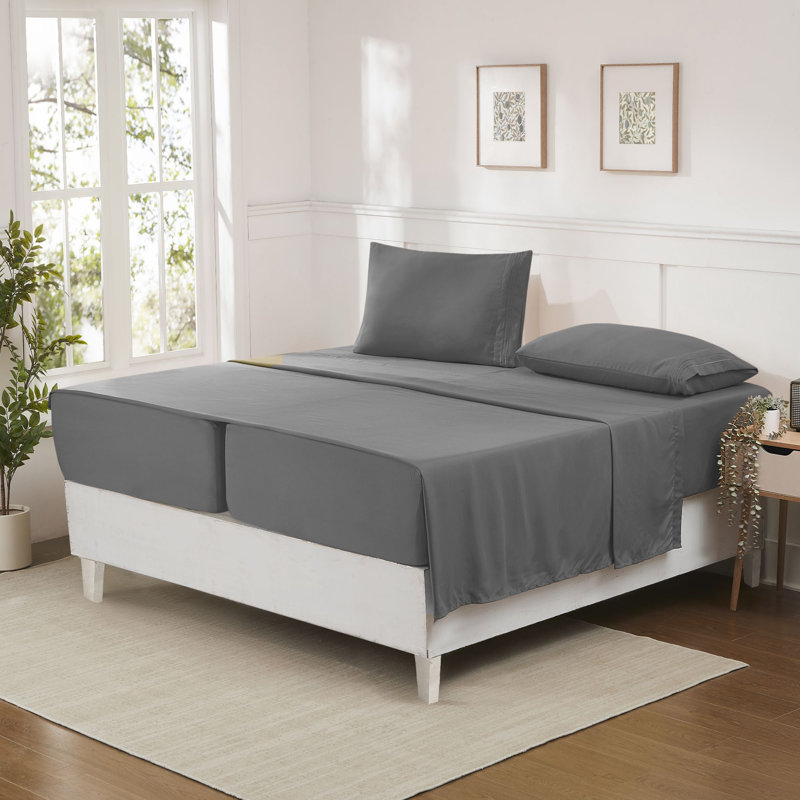 Split & Adjustable King Ultra Soft Double Brushed Microfiber Sheet Sets - Split King, Gray, Gray, Split King