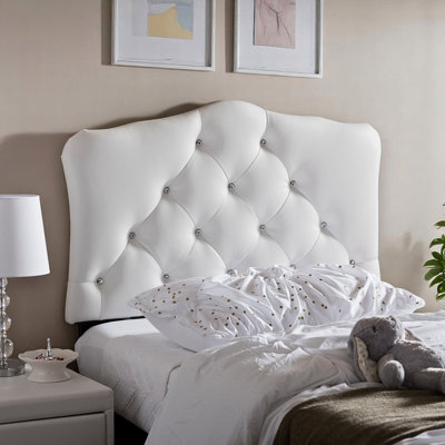 Myshawn White Twin Faux Leather Upholstered Button Tufted Headboard, 23.52" H X 41" W X 2.46" D