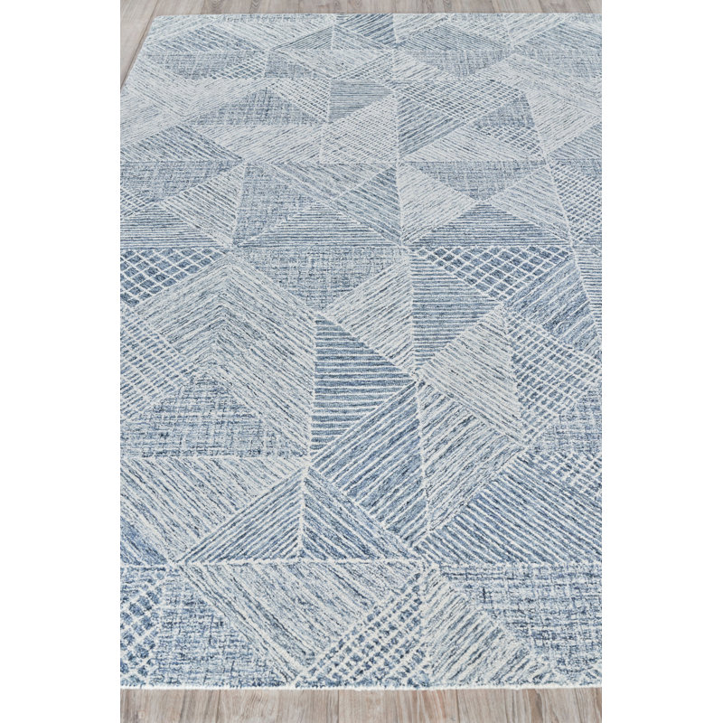 Caprice Geometric Handmade Tufted Area Rug, Rectangle 9' x 12', Navy Blue/Ivory