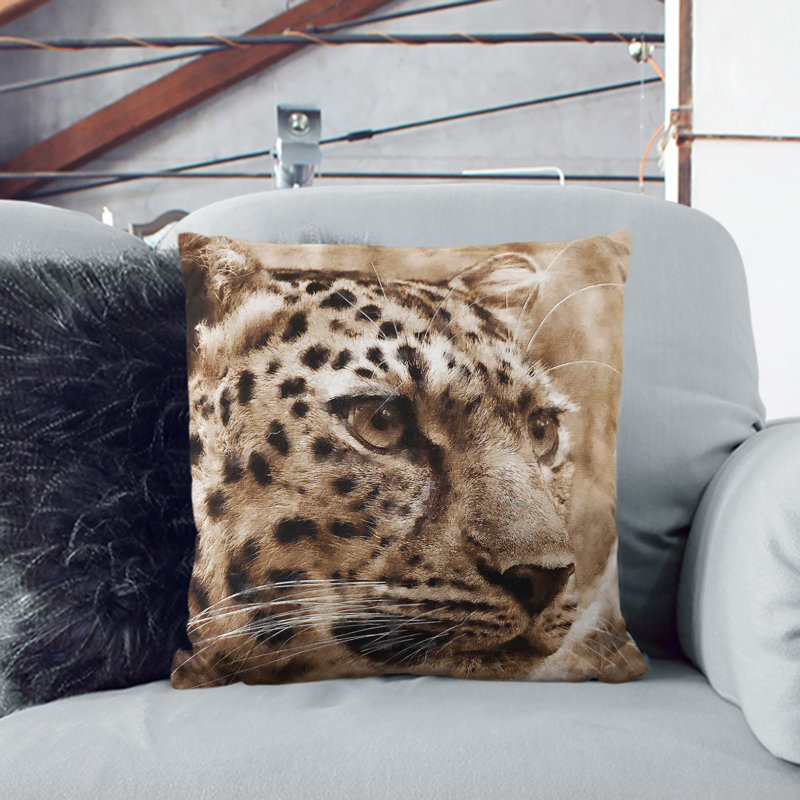 Leopard Vol.3 Square Throw Cushion, 40cm H x 40cm W x 15cm D, Black