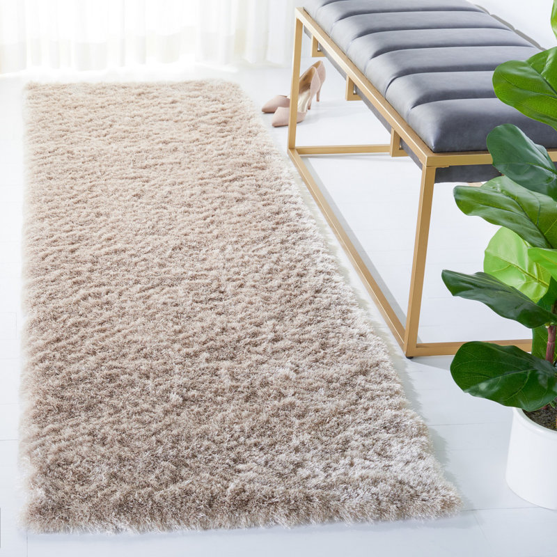 Tapis beige foncé touffeté à la main Jewell, Tapis de couloir 2 pi 3 po x 8 pi