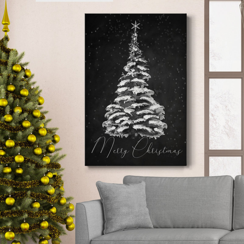 Merry Christmas - Toile tendue avec châssis de qualité supérieure, prête à être accrochée, H 36 po x l 24 po x P 1 po
