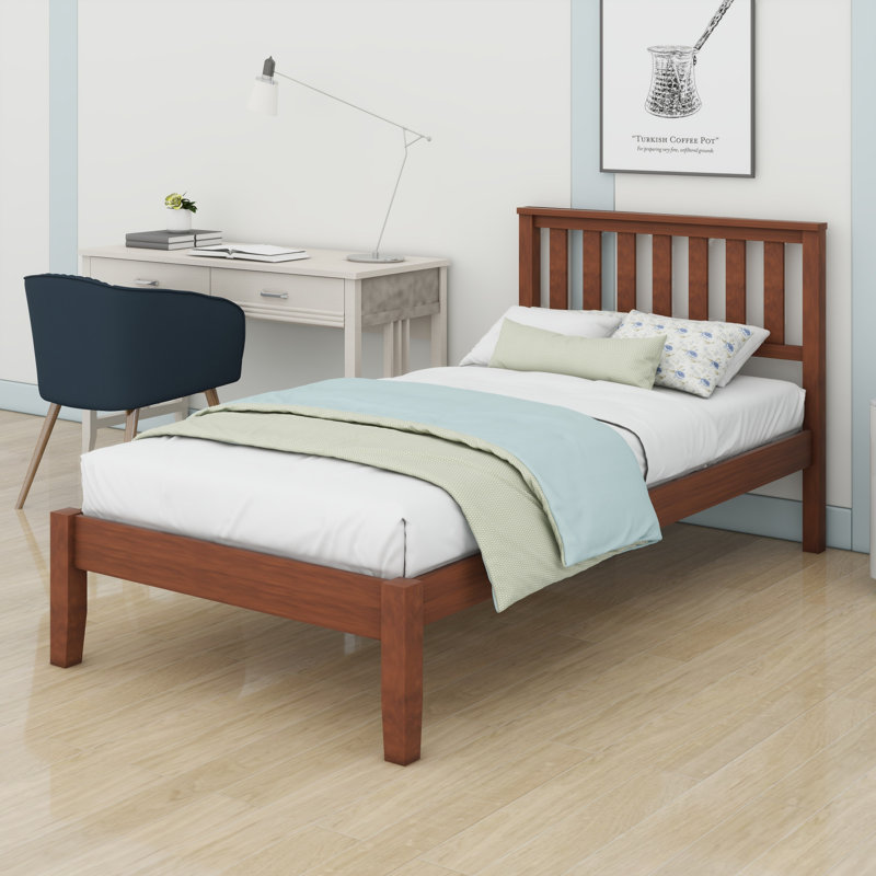 Wood Platform Bed With Headboard, Walnut