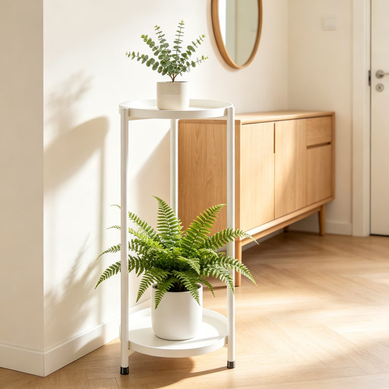 Support à plante à 2 niveaux pour plantes d'intérieur, support à fleurs rond en métal