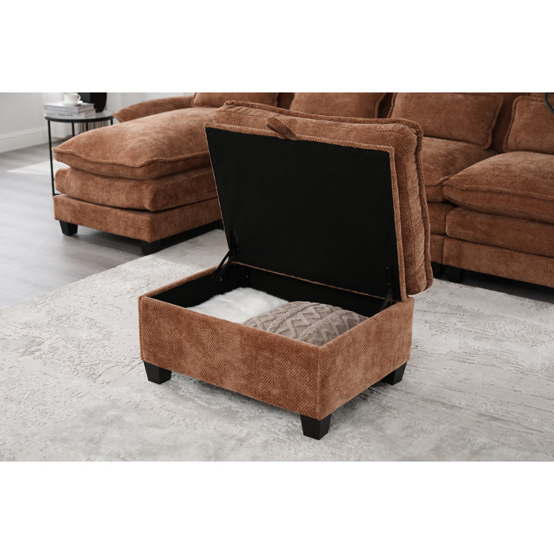 Salon modulaire en forme de U avec 4 sièges, revêtement en chenille, conception modulaire confortable, encastré et type C, support pour téléphone et repose-pieds amovible avec siège en chenille de 106 po, méridienne