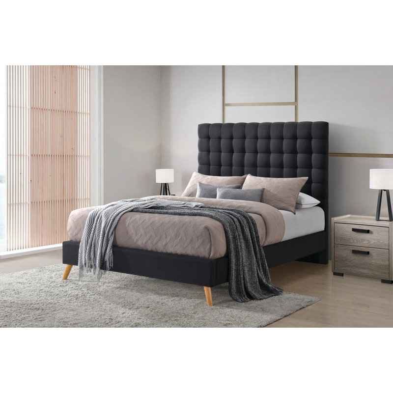 Akyria Tufted Upholstered Bed, Dark Gray, King