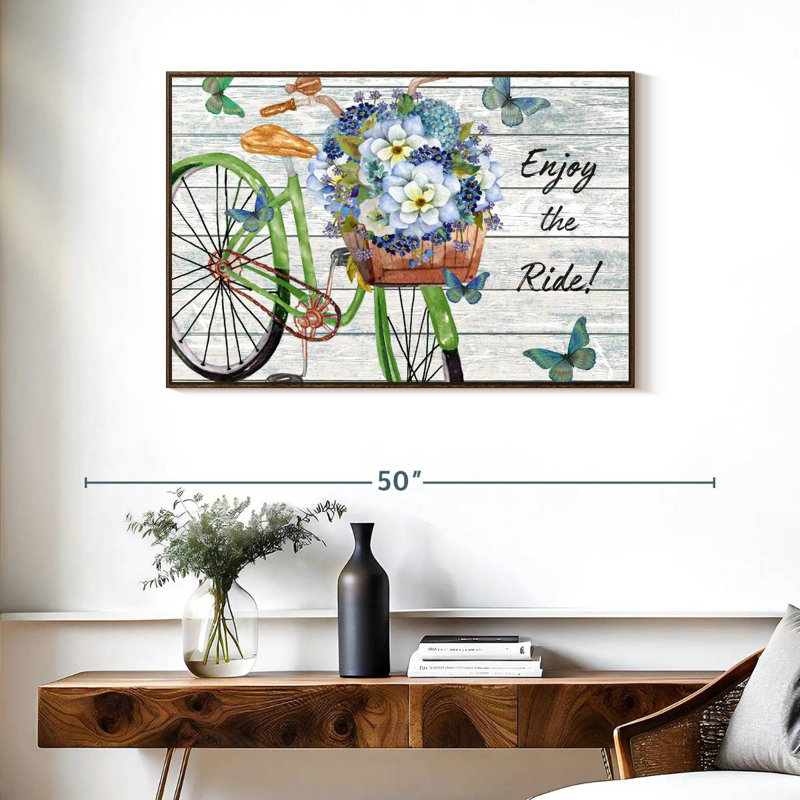 Inspirations de bicyclette III, 37 po x 25 po, Cadre flottant en noyer