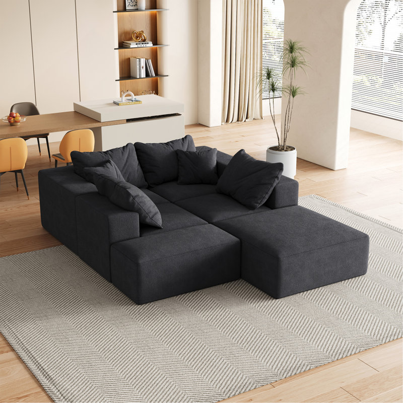 Ensemble de canapé modulaire rembourré Modern, Chenille noir