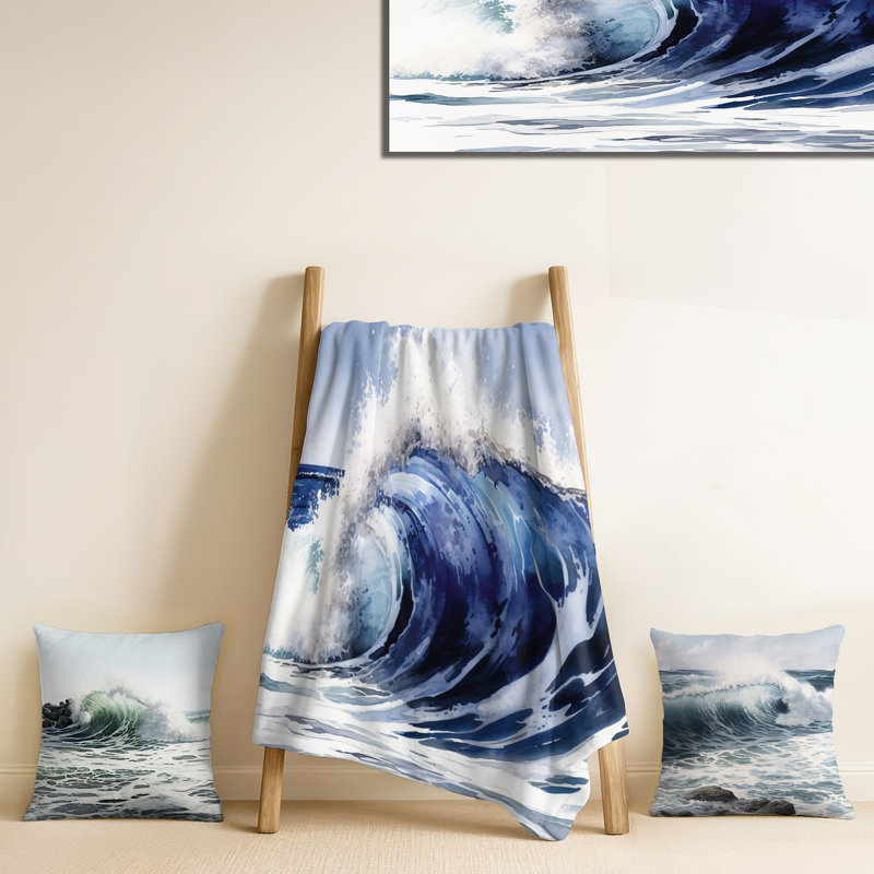 Ensemble de couverture et de coussin Ocean Beach, Jeté avec deux coussins (ensemble de 3 pièces)