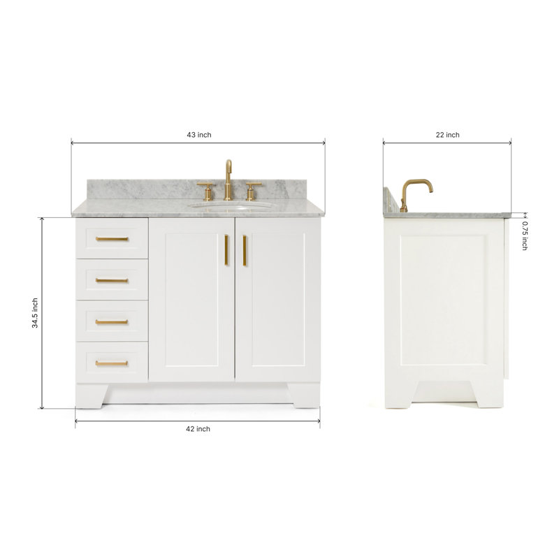 ARIEL TAYLOR 43 IN LEFT OFFSET SINGLE RECTANGLE SINK VANITY, White, Right , Oval