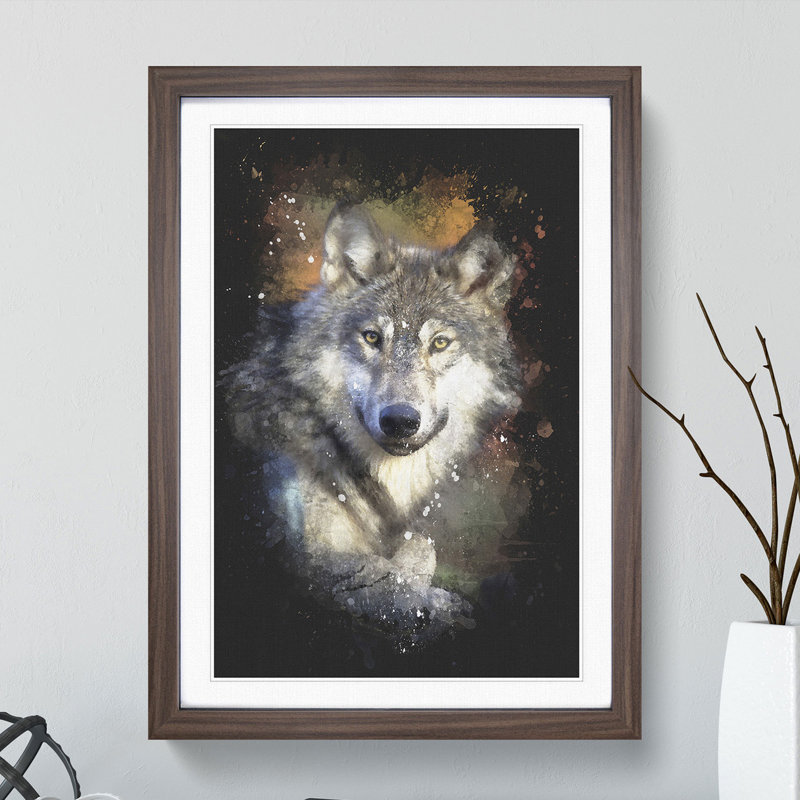 Wolf Vol.2 Paint Splash - Framed Print, 48cm H x 36cm W x 2cm D, Walnut