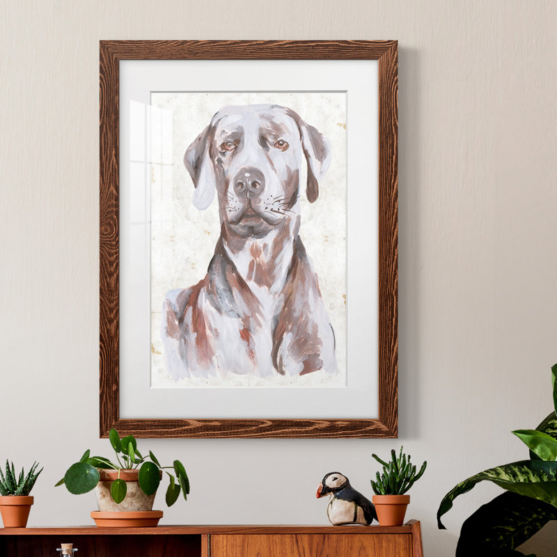 Chien assis I Premium encadré mat - prêt à être accroché, H 32 po x l 23 po x P 1 po, Cadre en érable