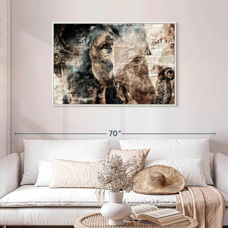 Éléphant texturé, Cadre flottant blanc, 43 po x 29 po