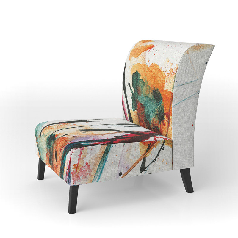 Abstract Flowers - Traditional Upholstered Slipper Chair, Orange/Dark Green/Ivory