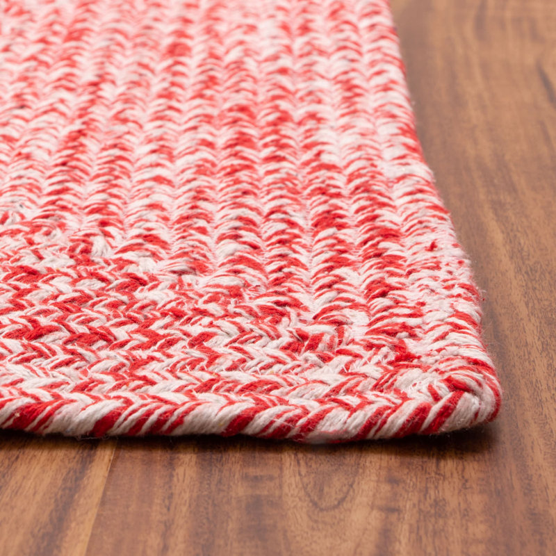 Etherton Farmhouse Braided Cotton Red/White Area Rug, Rectangle 5' x 7'