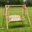 Banc de balançoire en bois 2 places, conception ergonomique, structure en «A», stable et antidérapant, balançoire de jardin en bois massif