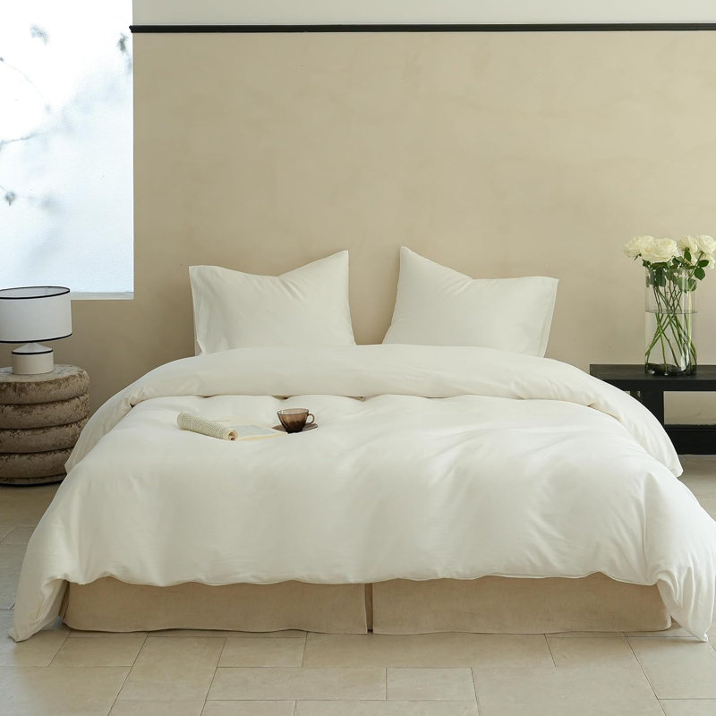 Natural Flax Cotton Blend Basic Dust,Bed Skirt With Classic 14 Inch Drop Dust Ruffle, Twin
