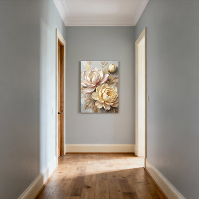 Floral pivoine et magnolia, reproduction d'art sur toile tendue sur toile, ensemble de 1