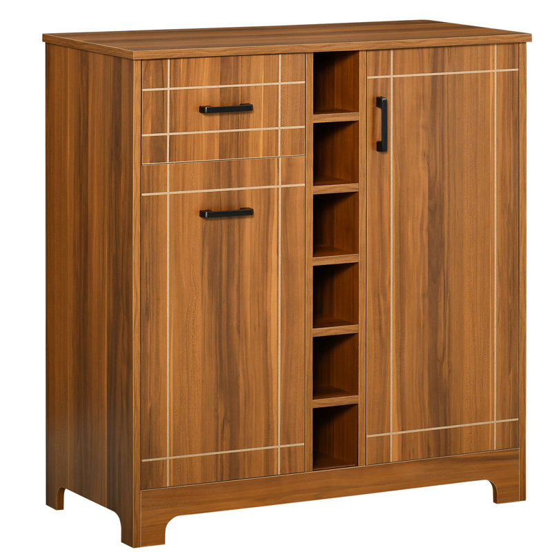 Armoire à vin 6 bouteilles - Buffet avec support et tiroir en verre, support brun 1 finition