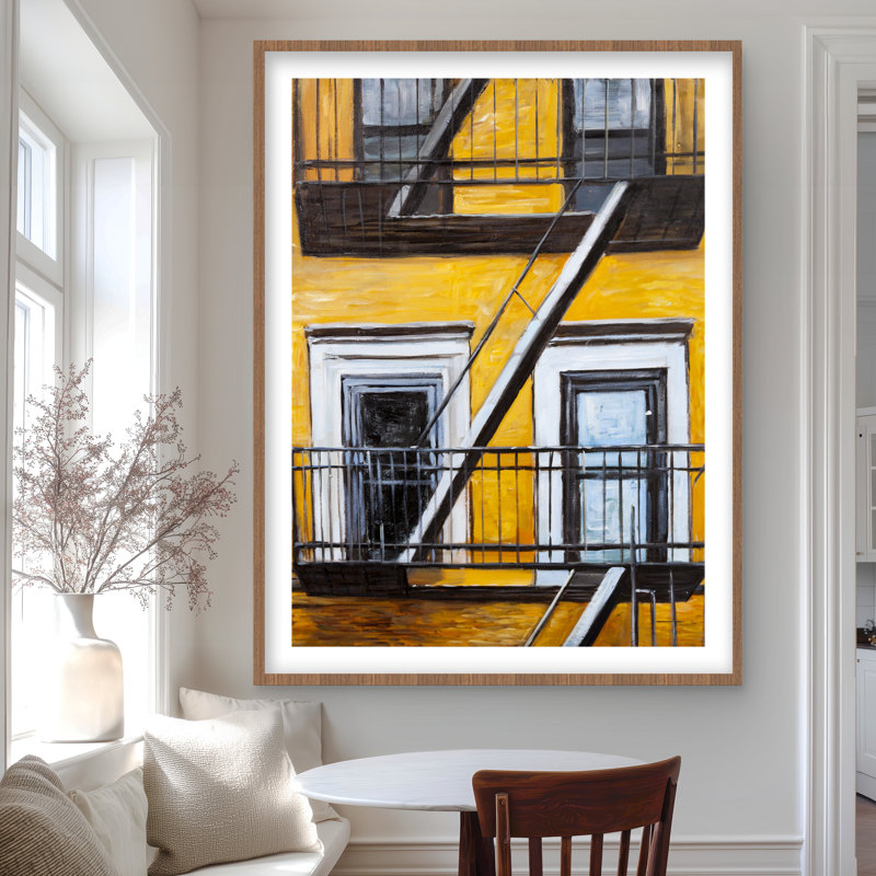 «Building Old Fire Escape» - Décoration encadrée pour chambre à coucher, Brun